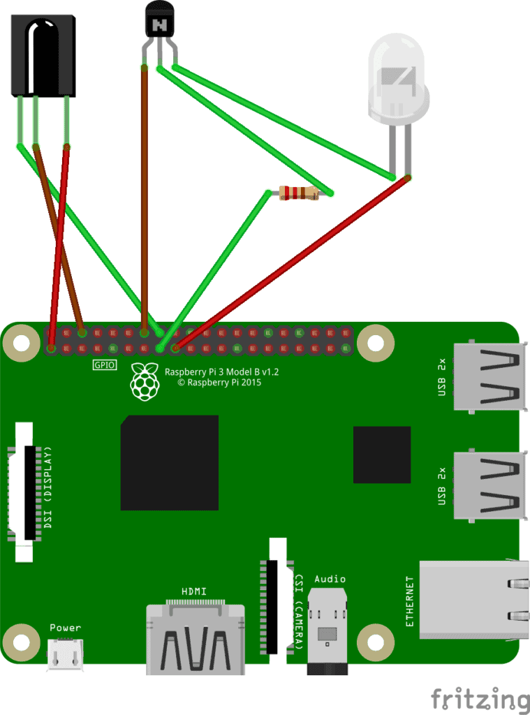 Anschlussplan der Bauteile an den Raspberry Pi als Infrarot Sender + Empfänger