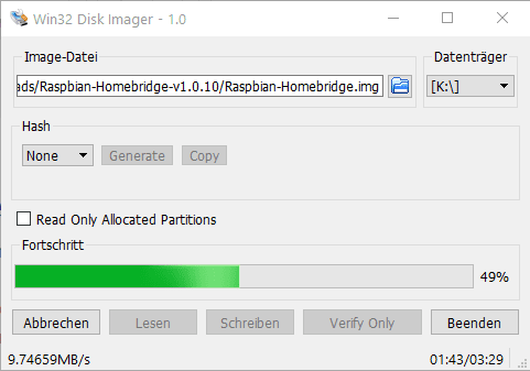 Homebridge Installation Flashen des Images auf SD Karte