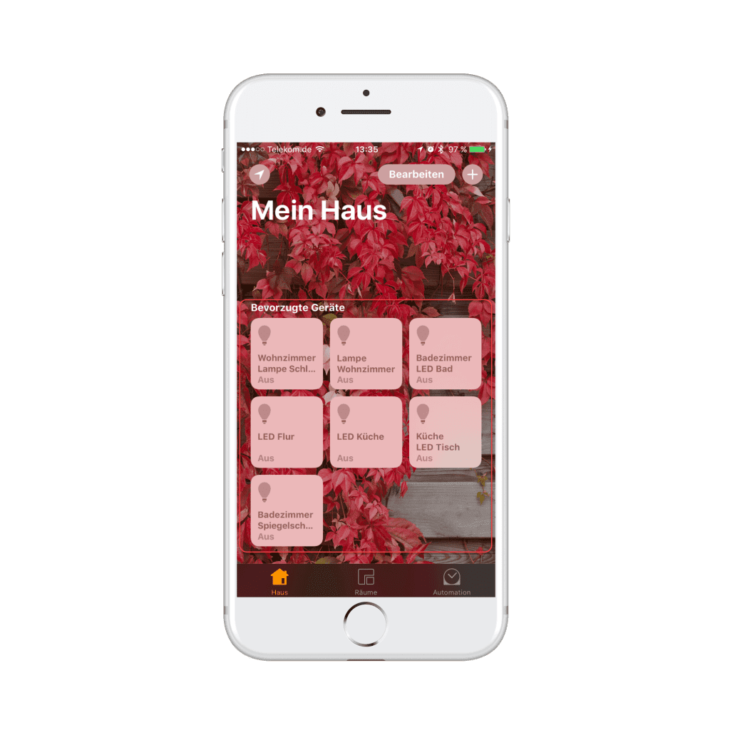 HomeKit Mein Haus Ansicht mit den ioBroker Geräten