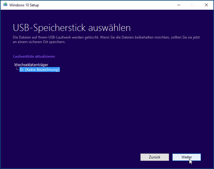 Windows 10 auf USB Stick kopieren