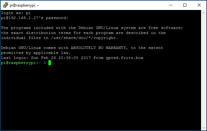 SSH Terminal ist mit Linux verbunden