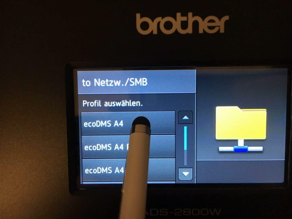 Brother ADS-2800W Favorit Format für ecoDMS Scaninput Ordner auswählen.