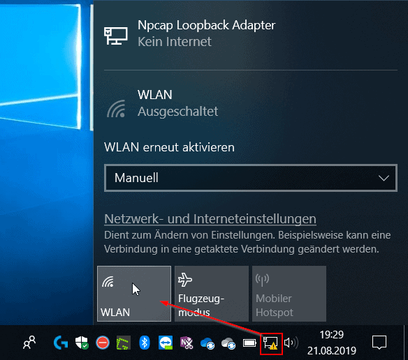 Windows 10 Desktop mit geöffnetem Netzwerk-Control panel