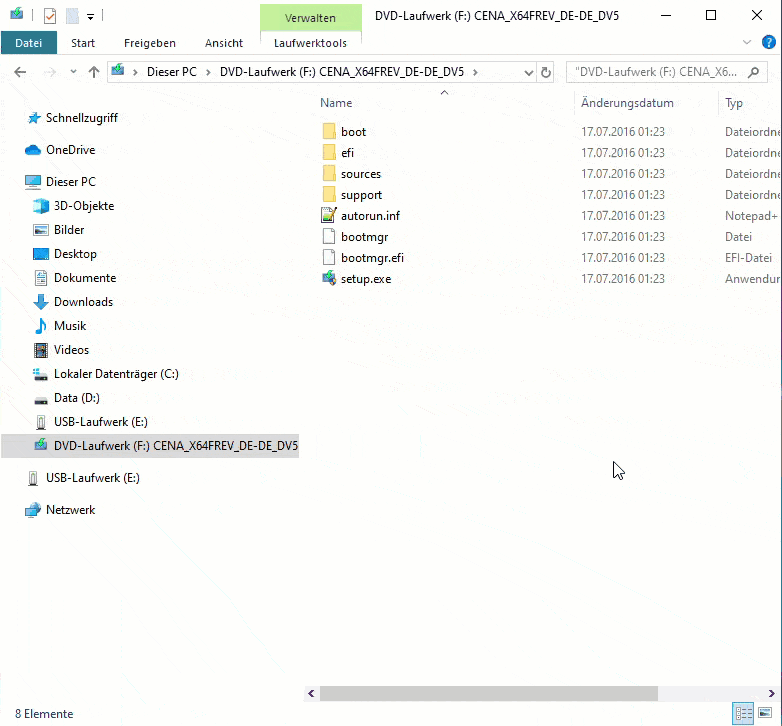 ISO Datei Inhalt auf USB Stick kopieren im Windows Explorer