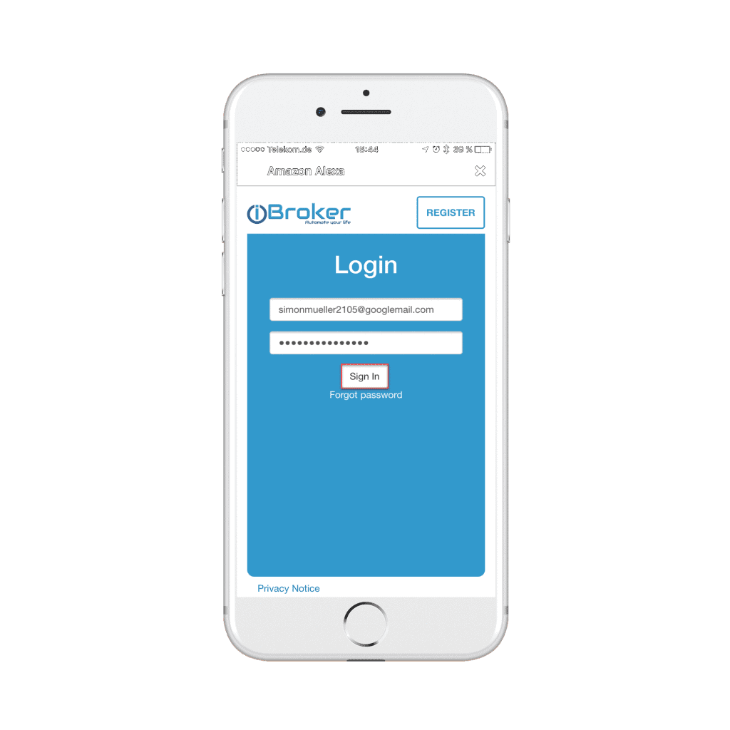 Alexa App ioBroker Account eingeben
