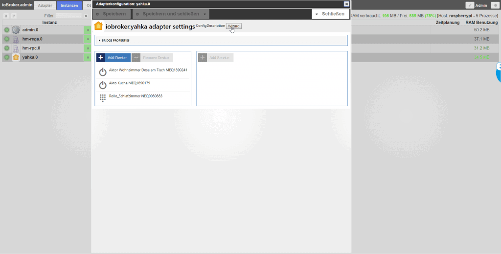 Homebridge Adatper yahka auf Wizard klicken