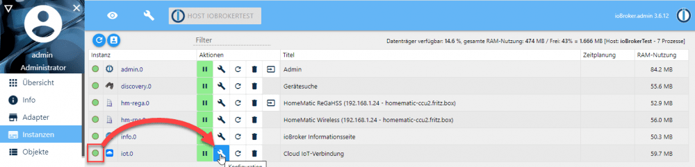 IoT Adapter Status überprüfen