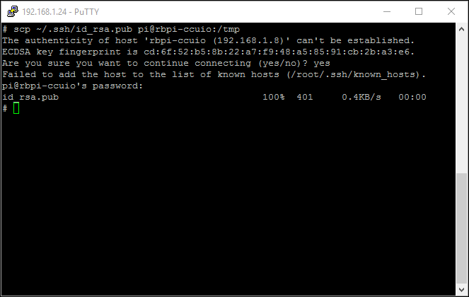 Kopieren des Public-Keys aufs Zielsystem in Putty via scp