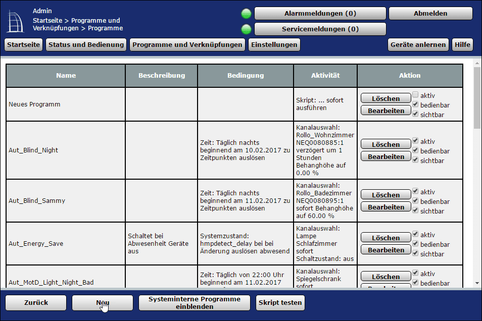 WebUI neues Programm anlegen