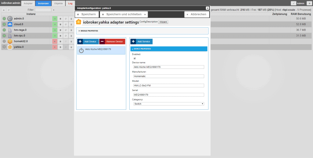 yahka Device Properties eingeben