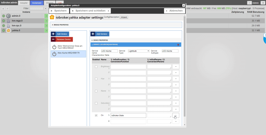 yahka Service On Parameter konfigurieren