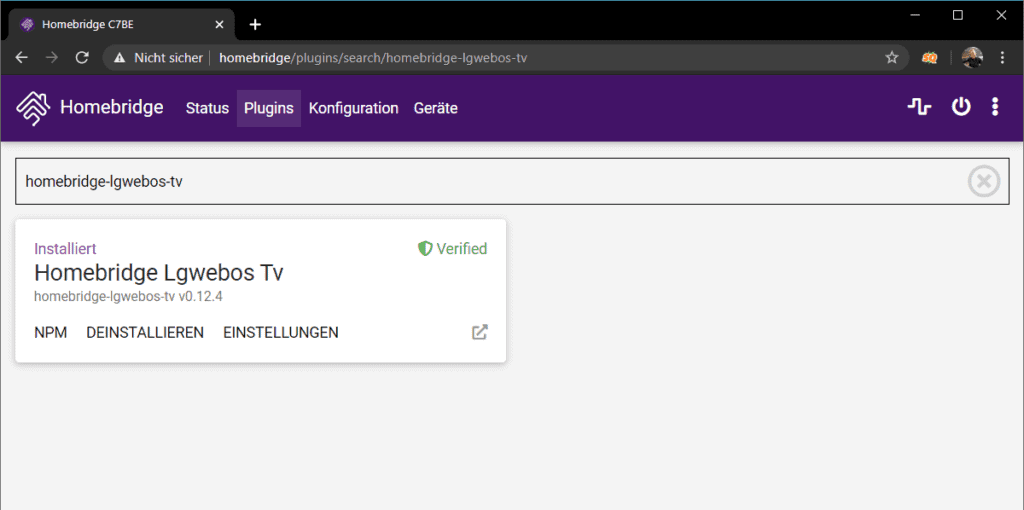 homebridge-lgwebos-tv in Homebridge Config UI X