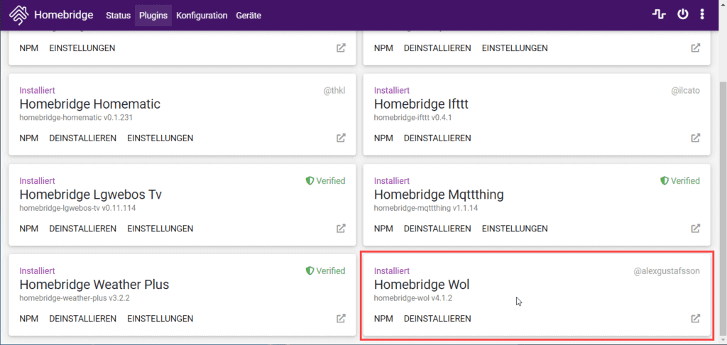 homebridge-wol Plugin für Homekit