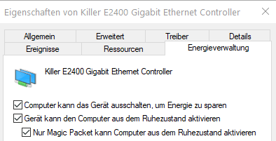 Netzwerkkarte WoL aktivieren Windows 10