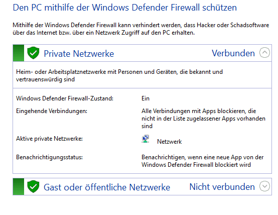 Windows 10 Firewall Status aktiviert