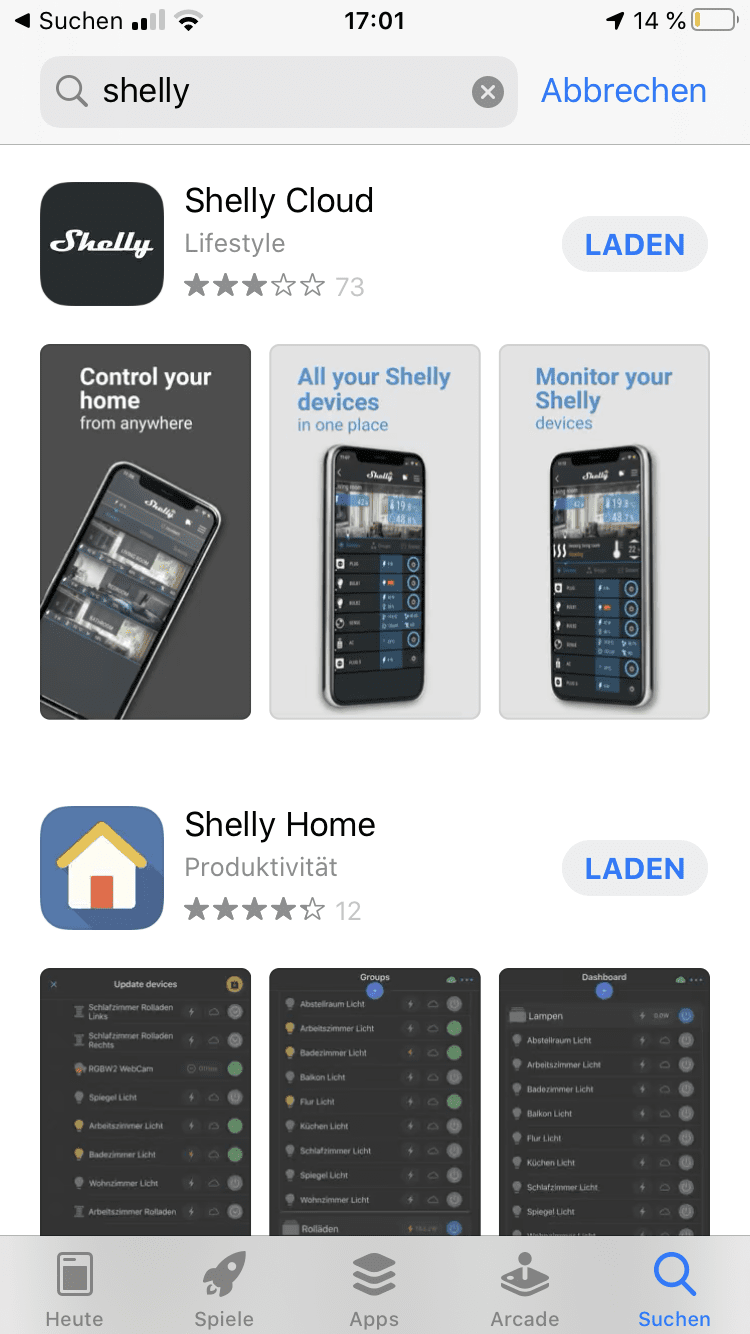 Shelly App im iTunes App Store herunterladen