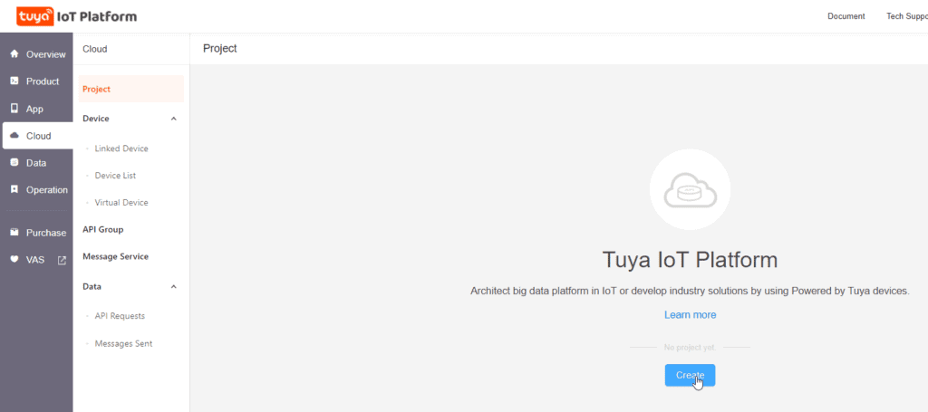 Tuya IOT Developer Account Step 1 Create Project