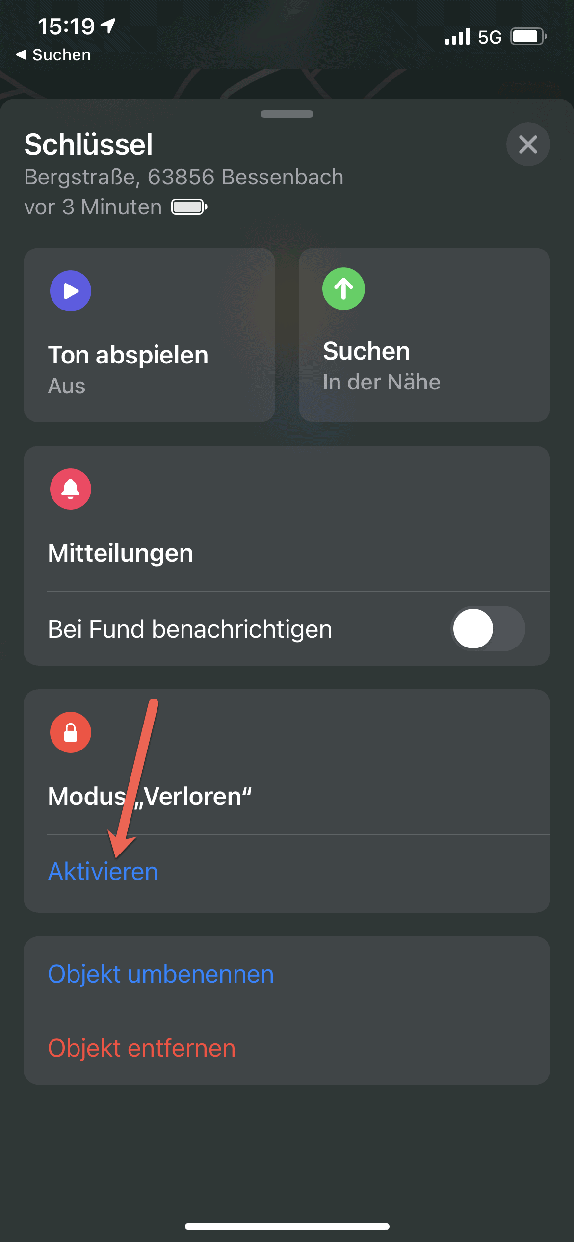 AirTag verloren modus aktivieren