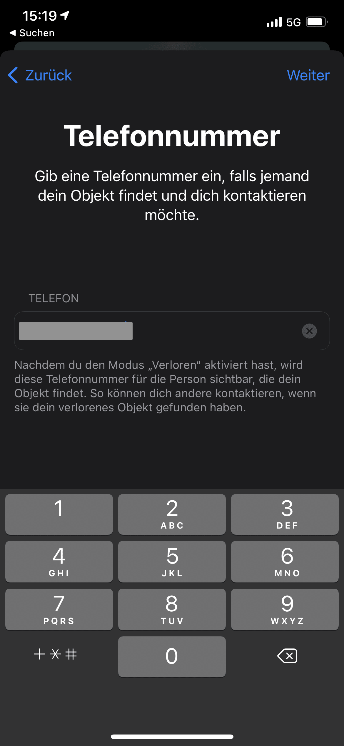 Telefonnummer eingeben