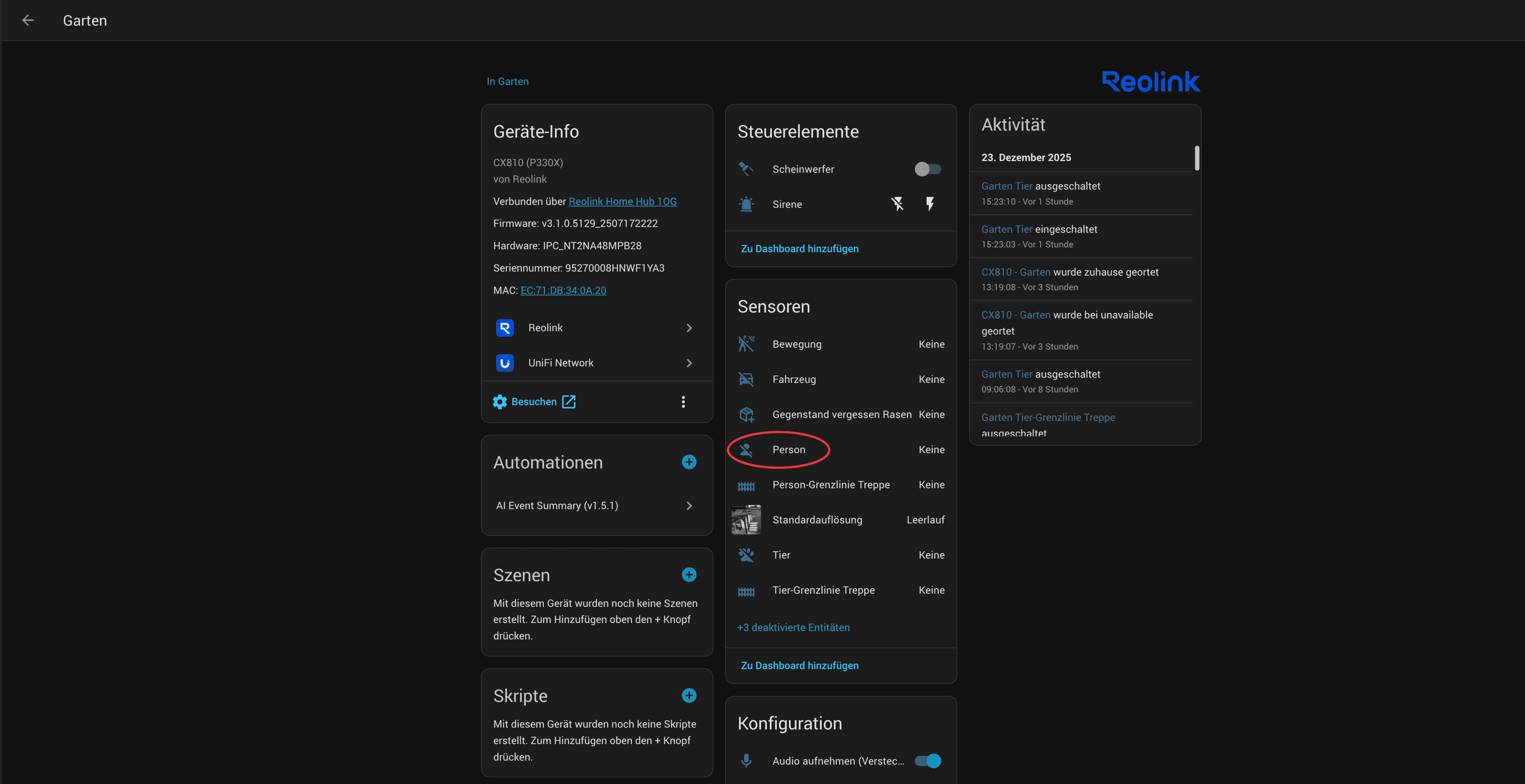 Reolink Personenerkennung