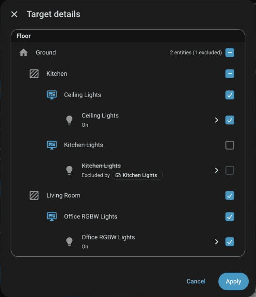 Home Assistant 2026.11: Zieldetails des Erdgeschosses, Waschkeller samt Deckenlicht ausgeschlossen