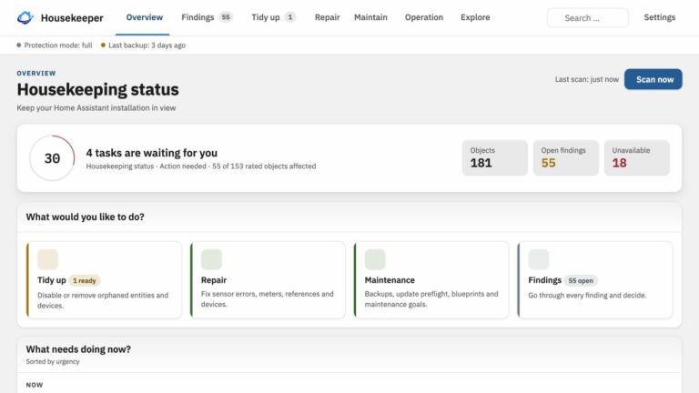 HA Housekeeper Übersicht mit Befunden zur Home-Assistant-Installation